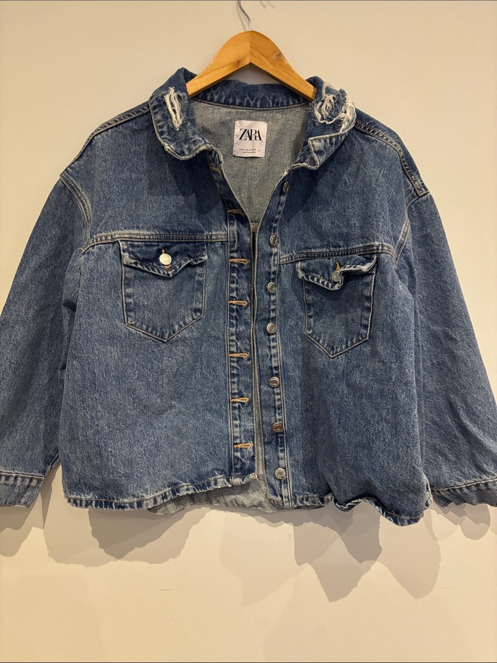 Zara Light Blue Distressed Collar Denim Jacket